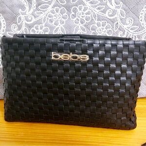 Bebe Elegant Black Woven Clutch with Gold Accent
